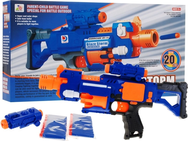 pistolă pentru copii cu foc rapid BLAZE STORM cu gloanțe din spumă și pat detașabil