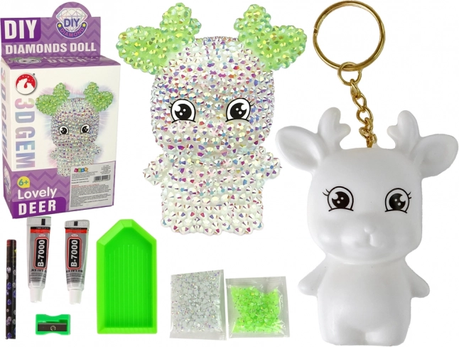 Set creativ DIY breloc de ren cristalin 3D alb