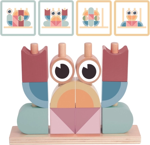 Puzzle din lemn cu crab TOOKY TOY – blocuri pastelate de stivuire
