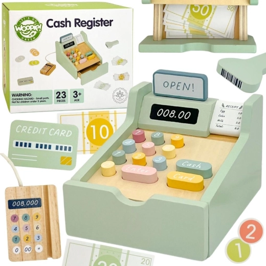 Casă de marcat educativă din lemn Woopie Green cu accesorii