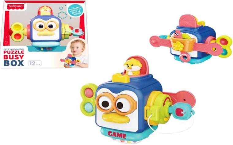 Cub educativ interactiv tip busy box pentru copii mici