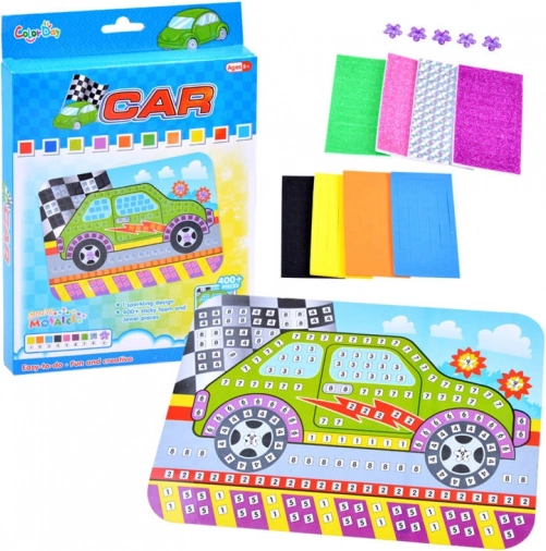 Mozaic creativ din spumă – mașină – set autocolant pentru copii