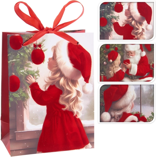 Pungă cadou de Crăciun cu motiv de fată 32 × 26 × 10 cm - 1 bucată
