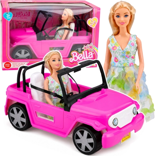Păpușa Bella cu decapotabilă roz (30 cm)