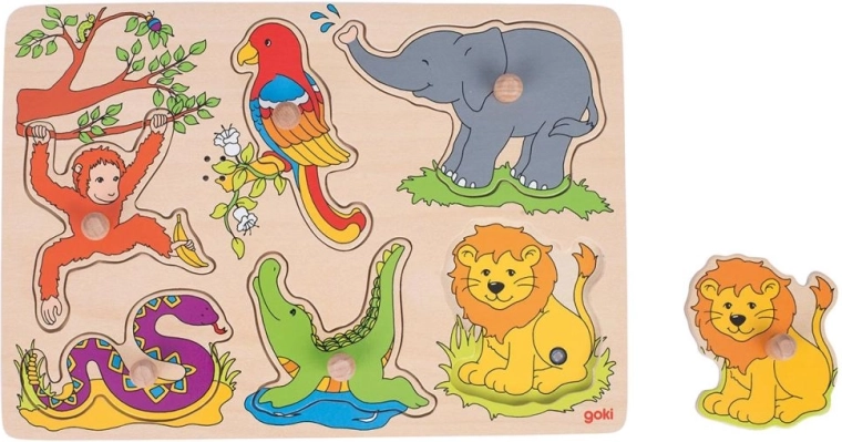Puzzle din lemn cu sunete – sunetele animalelor de la zoo
