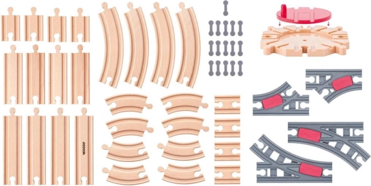 Set de căi ferate din lemn cu platformă rotativă – 50 de piese