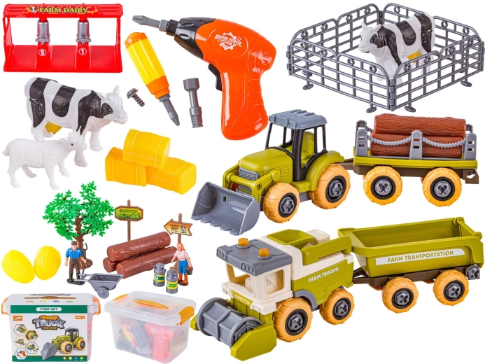 Mini fermă – set de înșurubat cu tractor, combină și accesorii într-o valiză