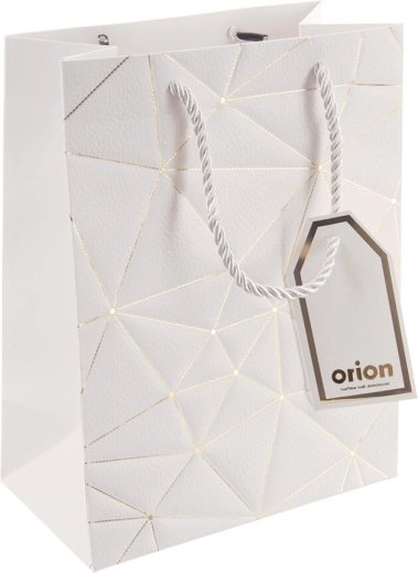 Pungă cadou din hârtie albă cu model grilă 18 × 10 × 23 cm