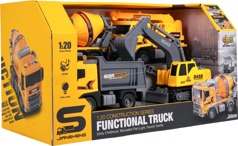 Set de vehicule de construcții cu lumini și sunete 1:20 - 4 buc.