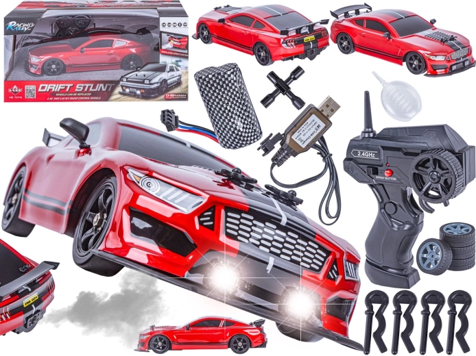 Mașină de drift cu telecomandă Mustang 1:16, 2,4 GHz, 4WD, cu efect de abur și lumini LED - 1 bucată