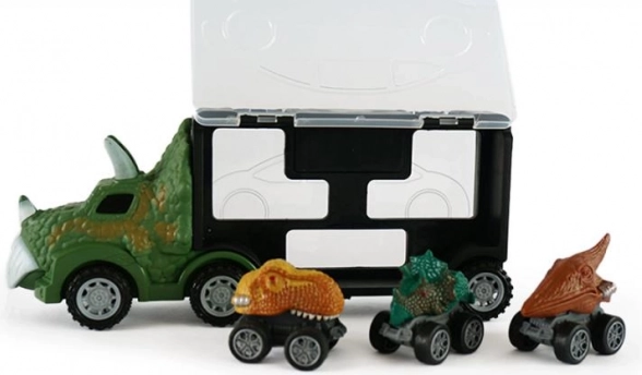 Camion dinozaur cu cap-tractor și 3 mașinuțe cu mecanism de întoarcere