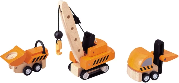 PlanToys set de mașinuțe din lemn – utilaje de construcții
