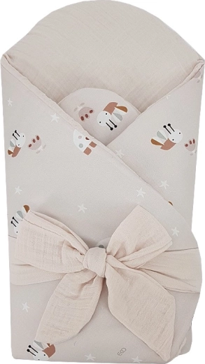Înfășătoare EKO din muselină cu inserție de cocos detașabilă Bees, bej 75 × 75 cm
