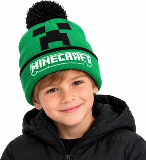 Căciulă de iarnă pentru copii Minecraft Creeper cu pompon
