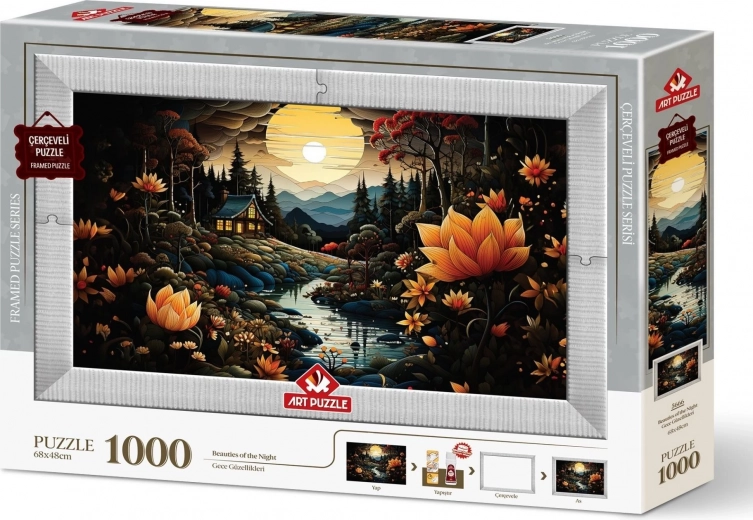 Puzzle Frumusețile Nopții 3în1 cu Ramă și Adeziv, 1000 Piese