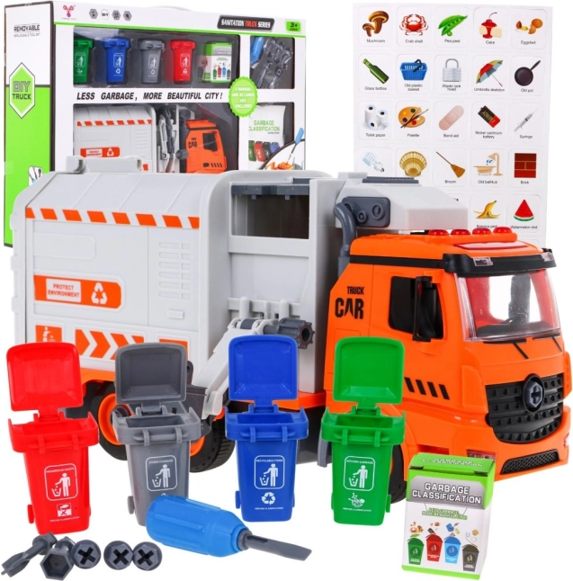 Mașină de gunoi interactivă pentru copii 3+ cu 4 containere și carduri pentru sortarea deșeurilor
