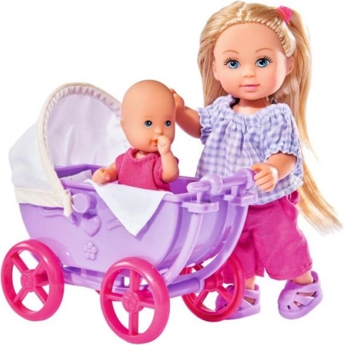 Păpușa Evi Love cu cărucior și păpușă