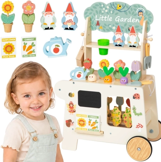 TOOKY TOY cărucior de grădină Montessori din lemn cu stand de vânzare, 57 de piese