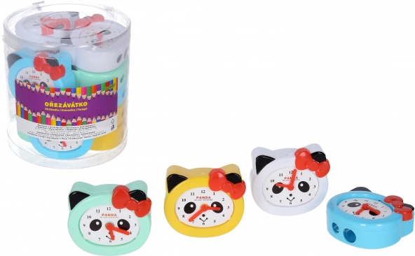 Ascuțitoare pentru două creioane cu rezervor – ceas Panda