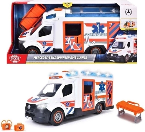 Ambulanță pentru copii Dickie Toys SOS Mercedes-Benz cu efecte luminoase și sonore