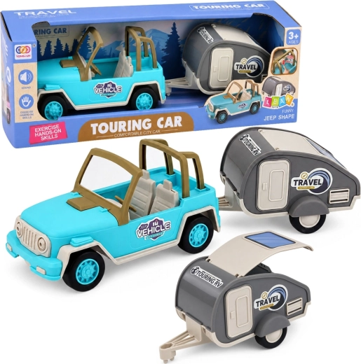 Mașină off-road cu rulotă cu sunete – set de călătorie albastru