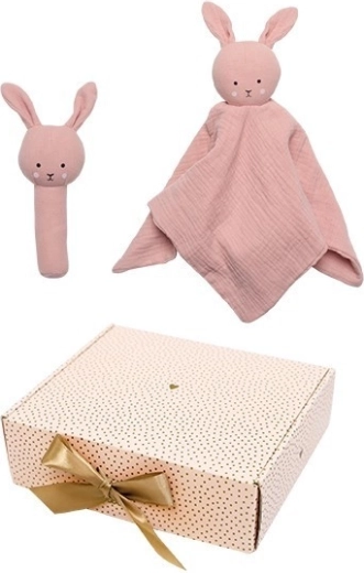 Jabadabado set cadou pentru bebeluș cu jucărie de alintat și zornăitoare Bunny pink