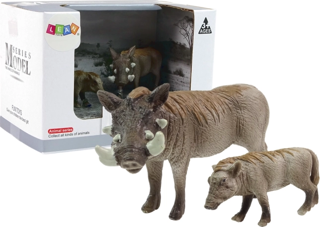 Set de 2 figurine – porc mistreț cu negi cu pui, din seria Animalele lumii