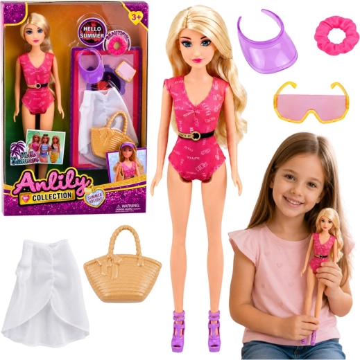Păpușa la modă de vară Anlily pentru plajă, cu set de accesorii, 30 cm