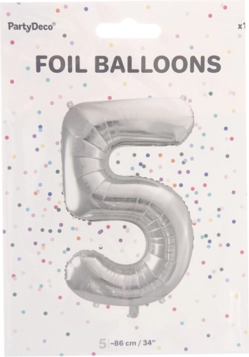 Balon din folie numărul 5, argintiu, 86 cm