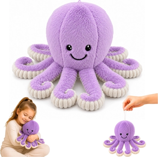 Caracatiță de pluș cu tentacule elastice, mov, 30 cm