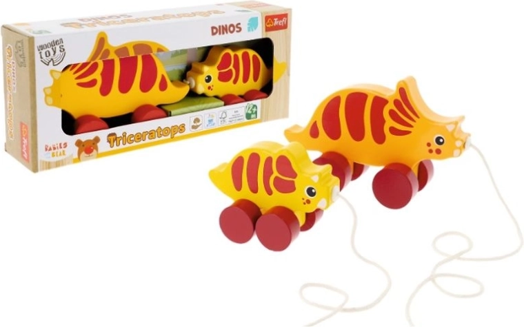 Trefl jucărie din lemn de tras dinozauri – Triceratops