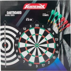 Țintă de darts din lemn, față-verso, cu 6 săgeți