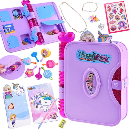 Jurnal secret pentru copii cu lacăt HAPPY MAGIC BOOK cu autocolante și accesorii
