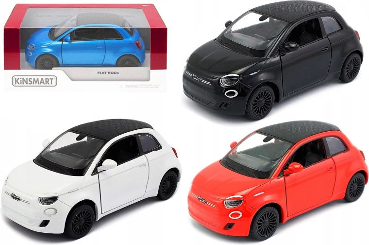 Kinsmart Fiat 500e model metalic 1:28 cu mecanism cu întoarcere