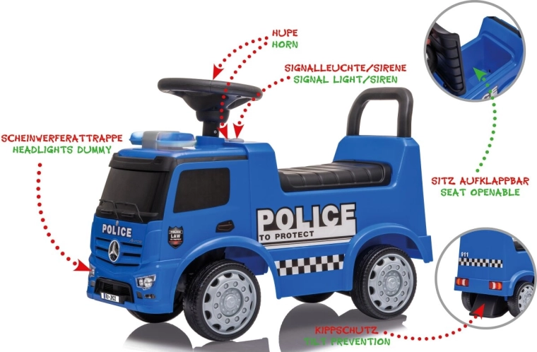 Mașinuță pentru copii Mercedes-Benz Antos Police 2 în 1