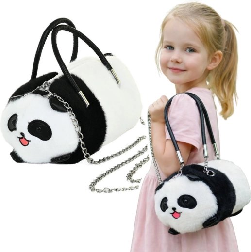 Poșetă de pluș pentru copii Panda cu lanț, 20 cm