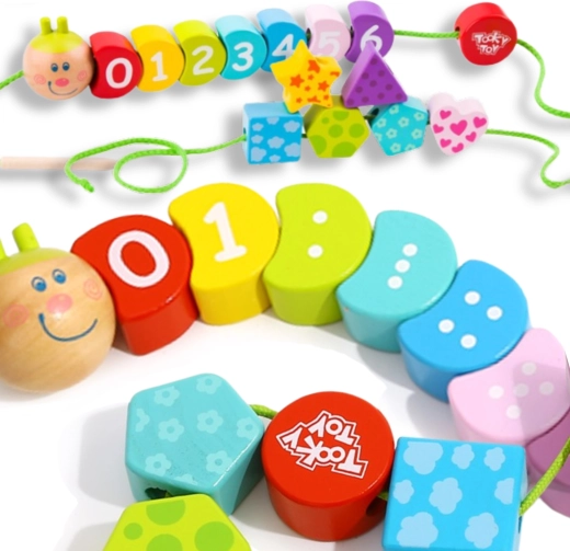 TOOKY TOY omidă de înșirat din lemn – învățarea numerelor, 20 de piese