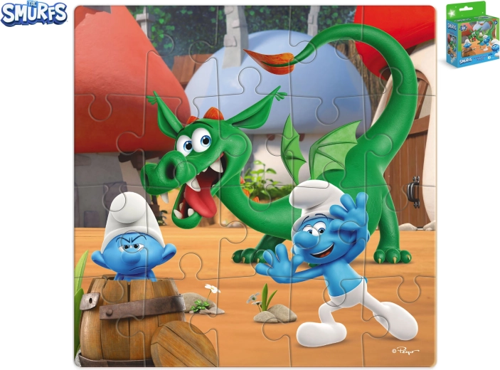 Puzzle Ștrumfi – joc de-a v-ați ascunselea cu un dragon (20 piese)