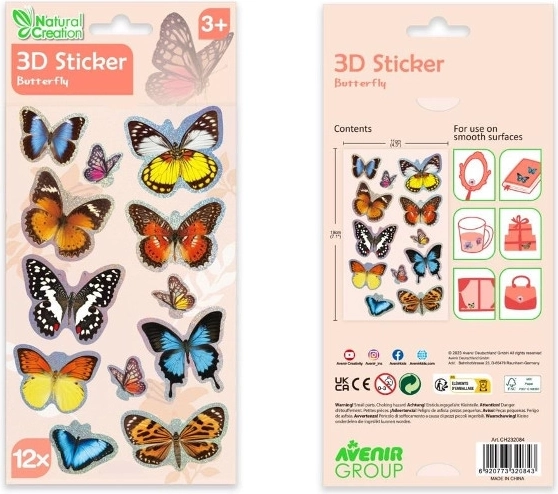 Autocolante 3D fluturi AVENIR, set 12 buc