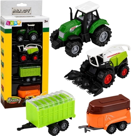 Set de vehicule agricole 1:68 (4 buc.) – tractor, tocătoare și remorci
