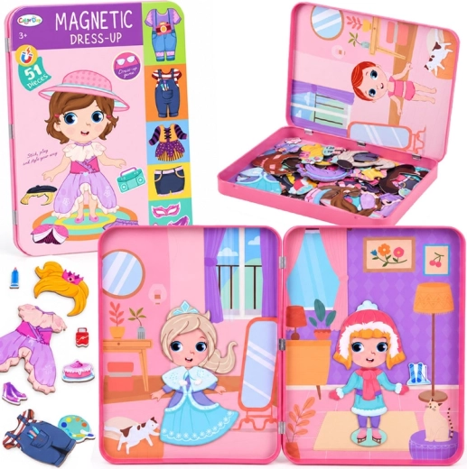 Joc magnetic de îmbrăcat păpuși cu 51 de piese