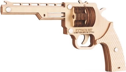 Puzzle 3D din lemn revolver cu elastice