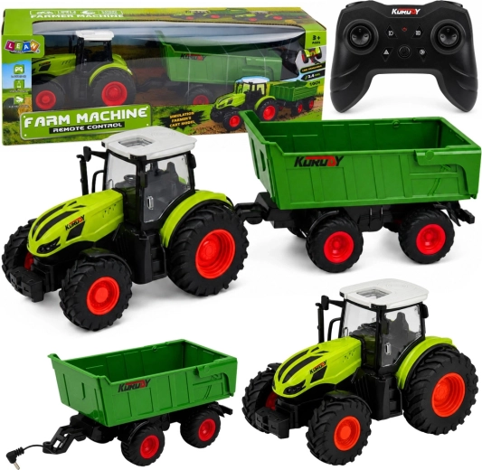 Tractor agricol RC cu remorcă basculabilă 1:24 cu lumini LED