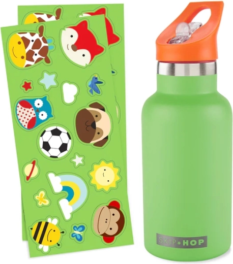Skip Hop sticlă din oțel inoxidabil cu pai și autocolante verde 380 ml