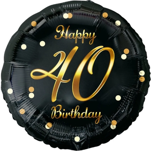 Balon folie Happy 40th Birthday negru cu imprimeu auriu