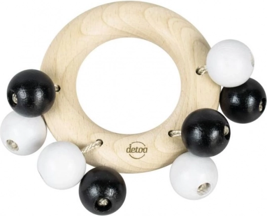 Detoa zornăitoare din lemn, inel cu biluțe – alb-negru
