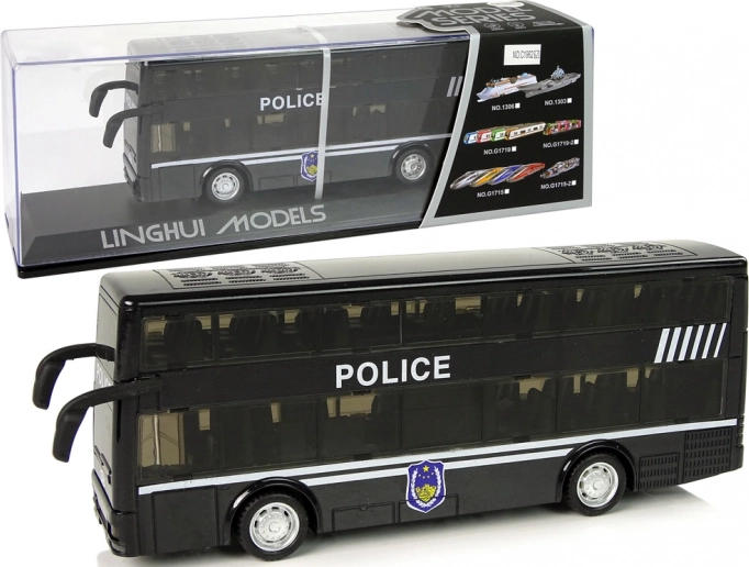 Autobuz polițienesc etajat cu mecanism fricțiune și efecte de lumină și sunet