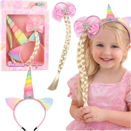 Set diademă și elastic cu coadă Înaripat (Unicorn), fundă pastel
