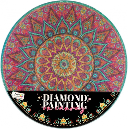 Set creativ de pictură cu diamante – mandală florală pe pânză rotundă 30 cm