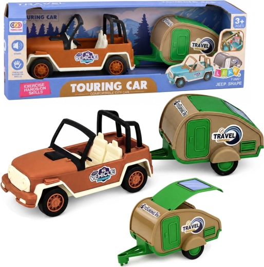Mașină off-road cu rulotă cu efecte sonore (set verde-maro)